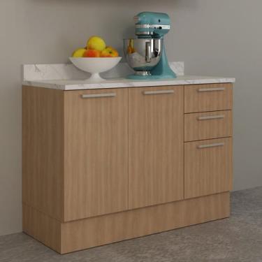 Imagem de Balcão 120cm com 2 Portas 3 Gavetas Divisor de Talheres Tampo e Rodapé