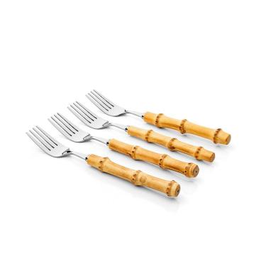 Imagem de Conjunto De Talheres De Sobremesa Copa E Cia 4 Peças Garbo Bamboo Natural Garfo - Bamboo Silver