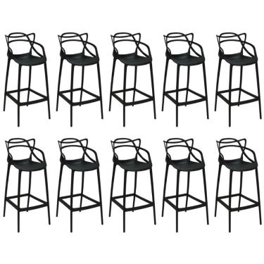 Imagem de Kit 10 Banquetas Allegra Com Encosto Design Cozinha/bancada - Preto