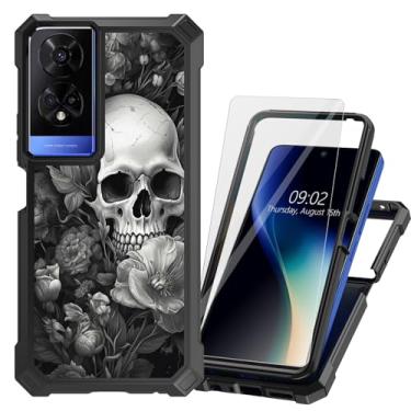 Imagem de DHYYDSQZ Capa de telefone TCL 50 XE 5G para TCL 50 XE Nxtpaper com protetor de tela de vidro temperado, capa protetora de poliuretano termoplástico híbrido de camada dupla resistente à prova de choque