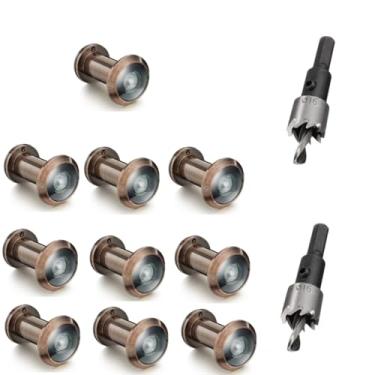 Imagem de TOGU 10 peças de furos de latão sólido de 220 graus para porta com broca de 16 mm, olho mágico de porta de 1,6 cm com privacidade, compatível com porta grossa de 3,5 cm a 6,5 cm, acabamento de cobre