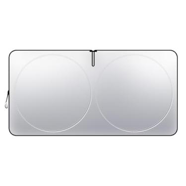 Imagem de QKYS Para-brisa de carro, viseira frontal dobrável, blocos de raios UV, acessórios universais para carro, guarda-sol mantêm o veículo fresco, para a maioria dos carros SUV, caminhões (M: 150 x 75 cm)