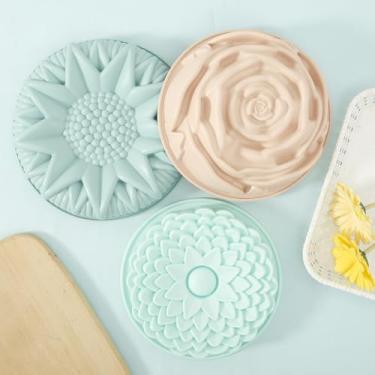 Imagem de DJAPWPX - 3 moldes de silicone para assar, molde de bolo de silicone rosa, forma de bolo de silicone resistente ao calor, forma de silicone reutilizável para flores, bandeja prática de flores, molde