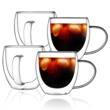 Imagem de CNGLASS 340 g (pacote com 4) canecas de café de vidro de parede dupla, canecas de vidro isoladas com alça, xícaras de café expresso transparentes para latte, cappuccino, saquinho de chá