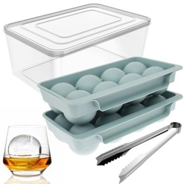 Imagem de Bandeja de molde de bola de gelo com pinça de gelo e organizador de cubos de gelo, recipiente empilhável para cubo de gelo à prova de vazamento, armazenamento para coquetéis, bebidas de uísque, 27,5 x