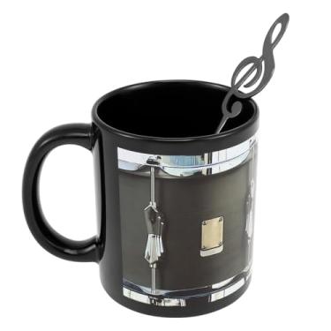 Imagem de UKQRRTC Caneca de café de cerâmica com colher, xícara de café de forma criativa de 325 ml, xícara de chá de cerâmica 2025 para café quente e bebida gelada