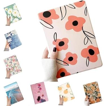 Imagem de Capa floral para iPad Pro 33.0 cm (M4) 2024 capa com estampa floral fofa de couro fino capa inteligente com suporte para lápis hibernar/despertar automaticamente, cor J