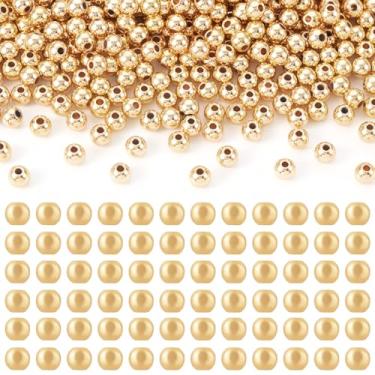 Imagem de Spritewelry 300 peças de contas espaçadoras de ouro 14K de 5 mm para pulseira, contas redondas de latão sem costura, orifício de 1,5 mm, pequenas contas de ouro lisas para fazer joias, brincos de