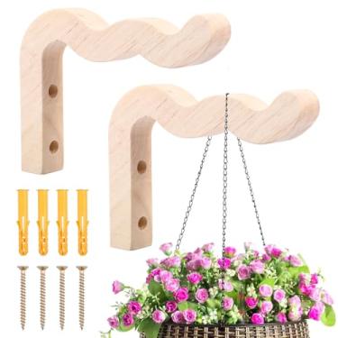 Imagem de 2 peças de ganchos de madeira para pendurar na parede com parafusos para pendurar na parede para lanternas de flores, vasos sinos de vento, decorações de lâmpada e ornamentos de jardim ZJMCAJY