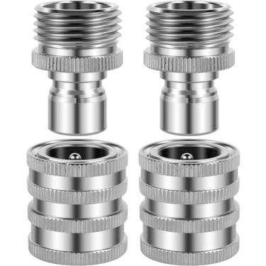Imagem de ZJMCAJY 4 peças de mangueira de jardim, conector rápido, mangueira de água de aço inoxidável, adaptador de bomba de lavadora de pressão macho e fêmea de 3/10.2 cm, sem vazamento, mangueira de jardim