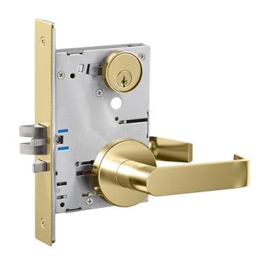 Imagem de SUMBIN Fechadura de porta de alavanca comercial, maçaneta de porta de bloqueio resistente, fechadura de alavanca de encaixe ADA UL CUL, sem mão grau 1 para porta corta-fogo industrial em acabamento