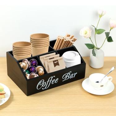 Imagem de Organizador para estação de café, 5 compartimentos, acessórios de cafeteria, organizador de cafeteria, vintage, estação de armazenamento de café, suporte de cápsulas de café para bancada (preto)