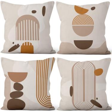 Imagem de Vie Savaran Capas de almofada abstratas boêmias 61 cm x 61 cm conjunto de 4, fronhas geométricas irregulares minimalistas modernas para sofá, cadeira, sofá, cama, escritório, jardim, quinta, interior