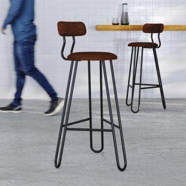 Imagem de Banqueta Alta com Encosto Ginger Estrutura Preta - Metalig