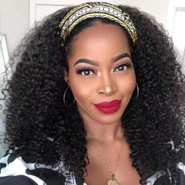 Imagem de Peruca com faixa de cabeça XSY Kinky Curly Human Hair 150% de densidad