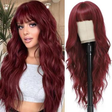 Imagem de Peruca MINSEEYOO Burgundy Wavy 26 polegadas vermelha escura sintética 