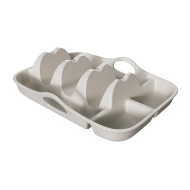 Imagem de Generic Suporte de silicone para tacos, prato reutilizável para máquina de lavar louças com alças, prato para servir tacos para buffet, festa, restaurante, Cáqui