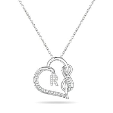Imagem de Colar com inicial de coração para mulheres adolescentes S925 prata esterlina coração inicial CZ pingente de coração colares iniciais para mulheres joias presentes coração infinito colares iniciais para mulheres adolescentes meninas, Prata esterlina, Zircônia cúbica