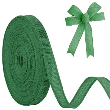 Imagem de JaoZuyard Fita de serapilheira verde escura 1,27 cm x 20 jardas, fita de linho natural, faça você mesmo, feita à mão, guirlanda de produção de bordas com fio, fitas de presente para presente de juta e