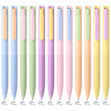 Imagem de BAYTORY 12 canetas de gel coloridas retráteis, canetas sortidas de tinta vintage de secagem rápida, ponta fina de 0,5 mm, escrita suave, confortável de usar em materiais escolares, marcação de diário