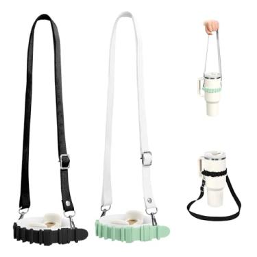 Imagem de Movclstud 2 tiras de silicone para garrafa de água, alças internas ajustáveis de 72 cm, compatíveis com Stanley Tumbler, Owala, Hydroflask, YETI e mais (preto + verde)