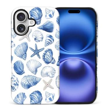 Imagem de CARLOCA Capa fosca de corpo inteiro compatível com iPhone 17 para meninas e meninos, capa rígida à prova de choque para iPhone 17, estampa moderna, azul, oceano, concha, estrela, praia, verão