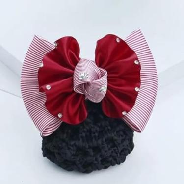 Imagem de Malha Flor Laço Crochê Laço Bun Net Presente para Mãe Clipe de Cabelo Para Atendentes de Luz Enfermeiras Acessórios de Cabelo Senhora Mulheres
