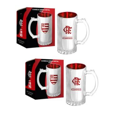 Imagem de Kit 2 Caneca Vidro Reforçado Metalic 480Ml Flamengo Oficial - Brasfoot