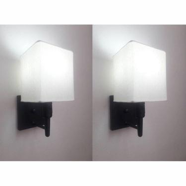 Imagem de Kit-2 Arandela Quadrada Md-2019 Preto C- Inter Liga E Desl Cúpula Em Tecido Branco - Bivolt