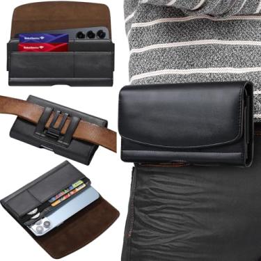 Imagem de KaKuLan Coldre de telefone extra grande de couro genuíno com clipe de cinto, capa premium para iPhone 17/16/15/14 Pro Max, Samsung Galaxy S25/S24/S23 Ultra, Moto G, TCL, Pixel e outros telefones