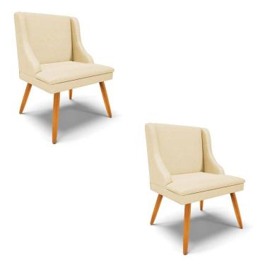 Imagem de Kit 2 Cadeiras Estofadas para Sala de Jantar Pés Palito Lia Veludo Off White Luxo - Ibiza