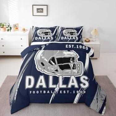 Imagem de Erosebridal Jogo de cama Dallas com capacete esportivo de futebol americano, para meninos, crianças, adultos, presentes de futebol de rúgbi, enchimento de edredom para coleção de quarto, completo, 3