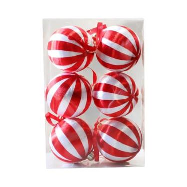 Imagem de Sclmgo 6 X Enfeites, Bolas Decorativas Penduradas, 8 Cm, com Laços, Decorações para Árvores de Natal para Feriados E Casamentos, Vermelho Branco, Tamanho real