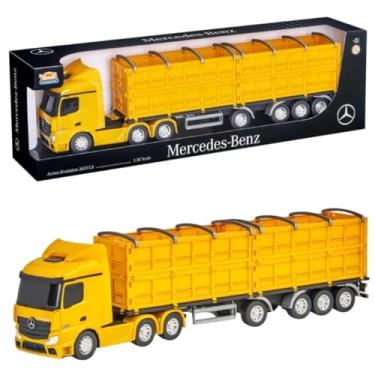 Imagem de Caminhão Carreta Ganeleiro, Escala 1:30, com Portas Laterais Articuladas, Rodas Cromadas, Trava de Apoio, Brinquedo p/Crianças, Presente Infantil, Colecionável, Carrinho, Miniatura (Amarelo)