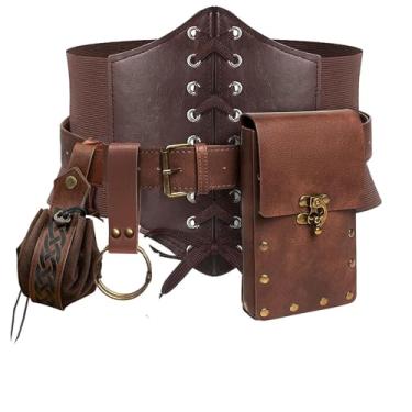 Imagem de KOTORA Conjuntos De Fantasias Renascentistas, Espartilho, Cinto, Bolsa, Saia, Caminhada, Steampunk, Acessórios Medievais Halloween (Bolsa Marrom, Cintura G 32"-43")