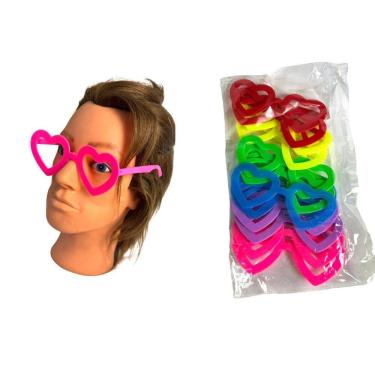 Imagem de Kit 12 Óculos Colorido Coração Fantasia Evento Carnaval