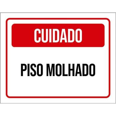 Imagem de Placa Sinalização - Cuidado Piso Molhado Vermelho 36X46