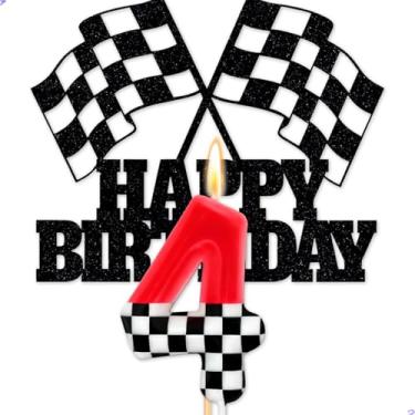 Imagem de Race Car Candle Cake Topper for Cars Themed Birthday Party Decorations, Racing Car Need Four Speed Birthday Party Car Cake Decorations for Boys(Number 4 Candle)