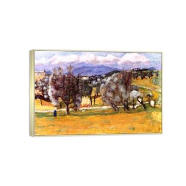 Imagem de Impressão em tela famosa pintura - paisagem de arte de parede - paisagem com montanha - pôster moldura prata para decoração de casa 70 x 105 cm 27 x 41 pol