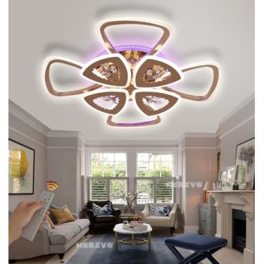 Imagem de Luminária de teto LED dourada quadrada com controle remoto, regulável e com mudança de cor, lâmpadas de cristal LED RGB, iluminação de teto multifuncional moderna para quarto, sala de estar