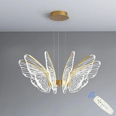 Imagem de Lustre LED Borboleta Crianças Meninas Lustre Para Quarto Controle Regulável LED Pendente Luz Nórdica Ouro Moderno Teto Pendurado Lâmpada Para Mesa De Jantar Sala De Estar Hall Cozinha Ilha