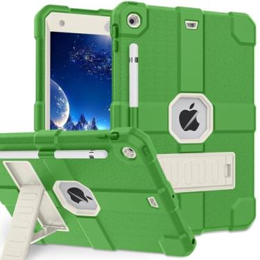 Imagem de Capa para iPad 9ª geração/iPad 8ª geração/iPad 7ª geração 2021/2020/2019, capa protetora resistente à prova de choque com suporte integrado para iPad de 10,2 polegadas (branco esbranquiçado + verde)