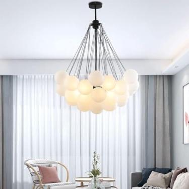 Imagem de Lustre moderno de bola de bolhas, luminária pendente faça você mesmo com abajur de vidro, luzes pendentes de teto decorativas de LED compatíveis com lâmpada suspensa de corredor, quarto, sal