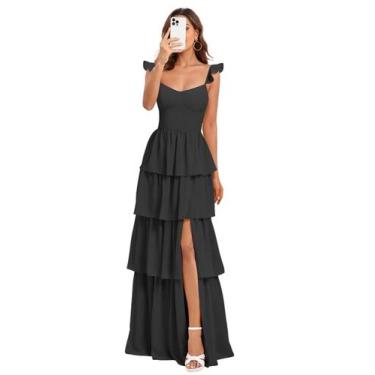 Imagem de Vestido de dama de honra, Dessiny, alças espaguete, em camadas, preto,