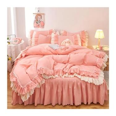 Imagem de Conjunto de colcha de cama queen size, 4 peças, capa de edredom, roupa de cama com fronhas de luxo (rosa 1,5 m)