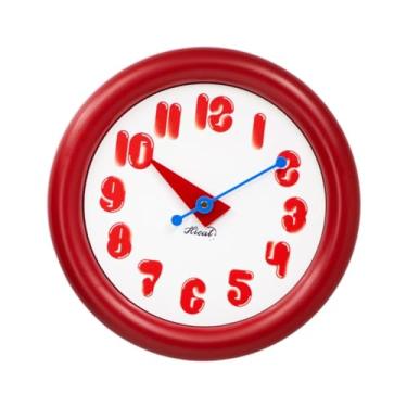 Imagem de predolo Relógio de parede nórdico leve, estético, simples, redondo, para pendurar em ambientes internos, quarto, sala de jantar, Vermelho