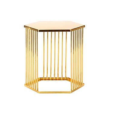 Imagem de Suporte de bolo de sobremesa dourado hexagonal dourado bandeja de bolo de metal para exibição de biscoitos, prato de doces para cozinha, festa de aniversário, sobremesa, frutas ()