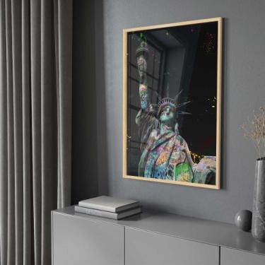 Imagem de Quadro Decorativo com Moldura e Acrilico Cristal Vidro Estátua Liberda