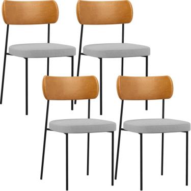Imagem de Kit 04 Cadeiras Para Sala De Jantar Melina L02 Couríssimo Whisky Linho Cinza - Lyam Decor