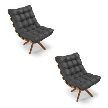 Imagem de Poltrona Giratoria Costela Kit 2 Sintético Preto Base de Madeira MA30 M11 - D'Rossi